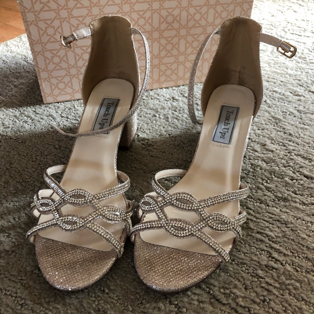 champagne gold block heel sandals